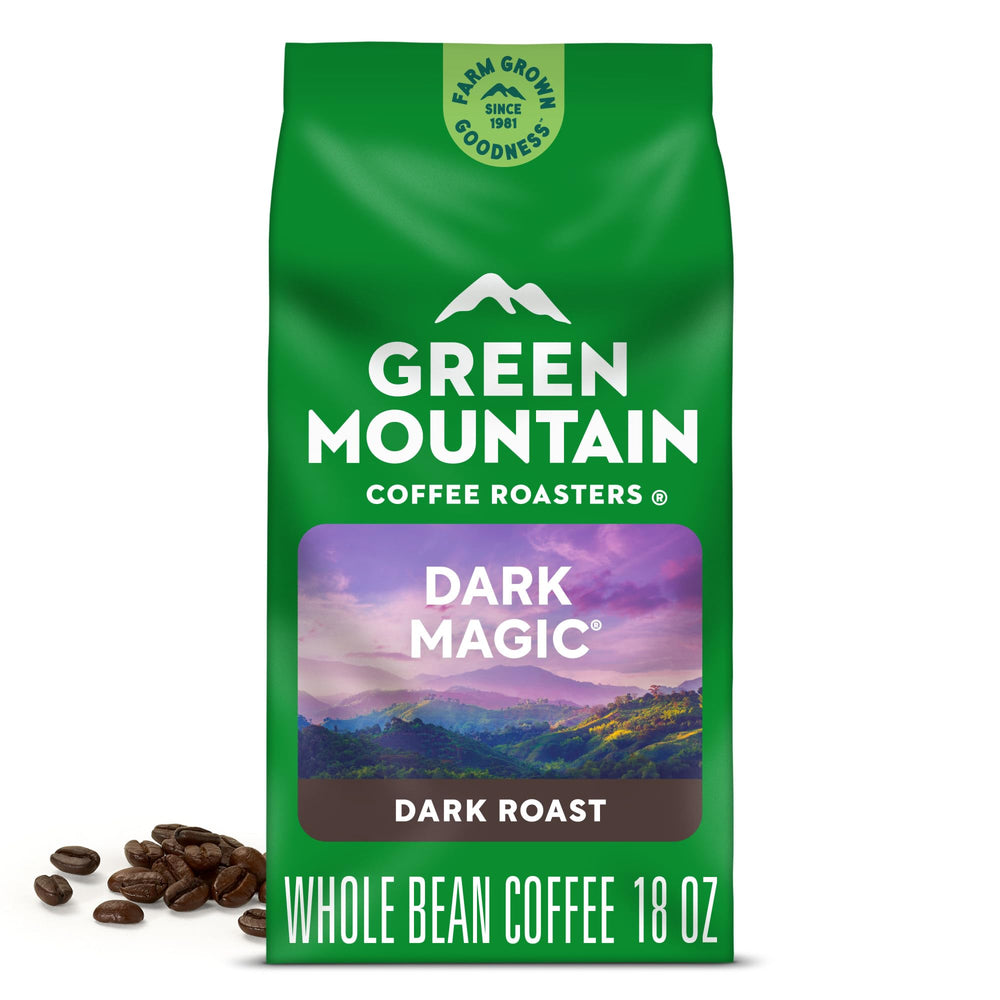 Green Mountain Coffee Roasters bolsa Dark Magic frontal mostrando tamaño y marca