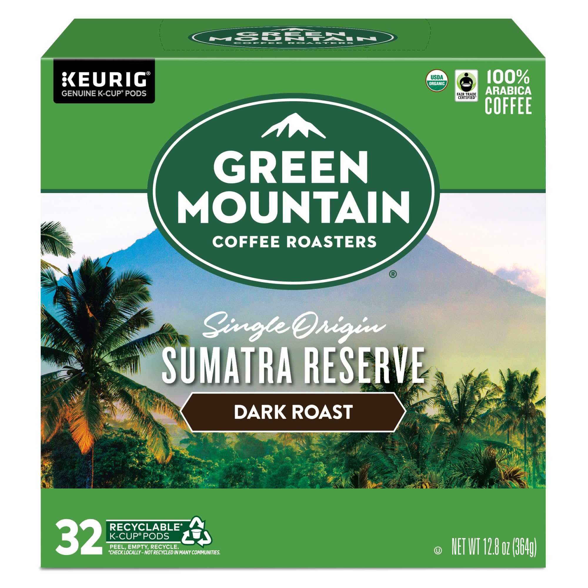 Green Mountain envase lateral con información de origen y tueste oscuro