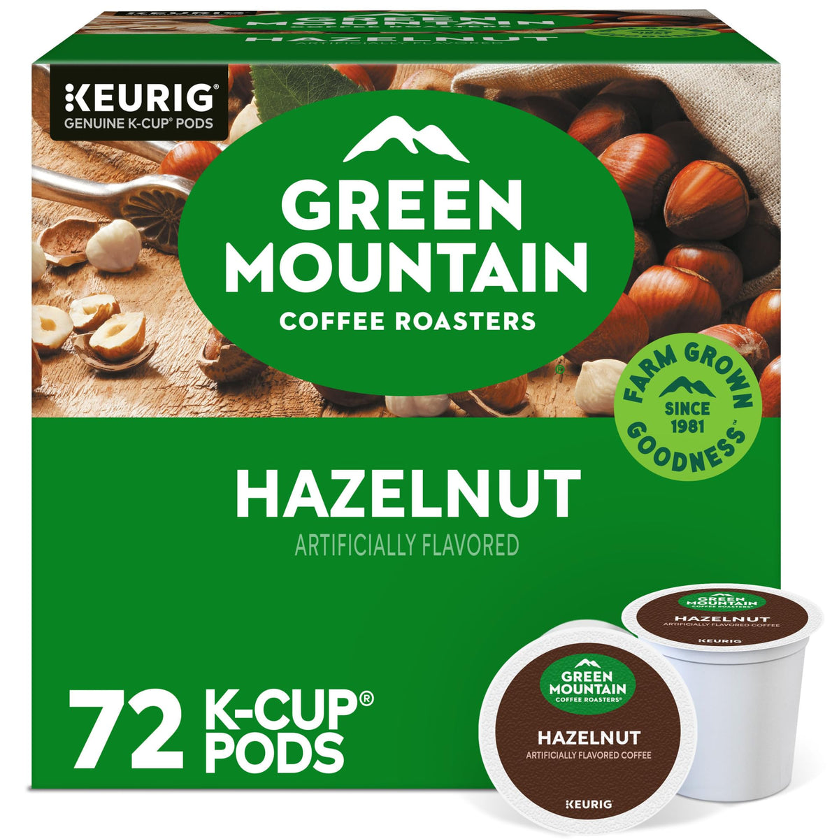 Green Mountain Coffee Roasters paquete frontal con avellana y beneficio conveniencia