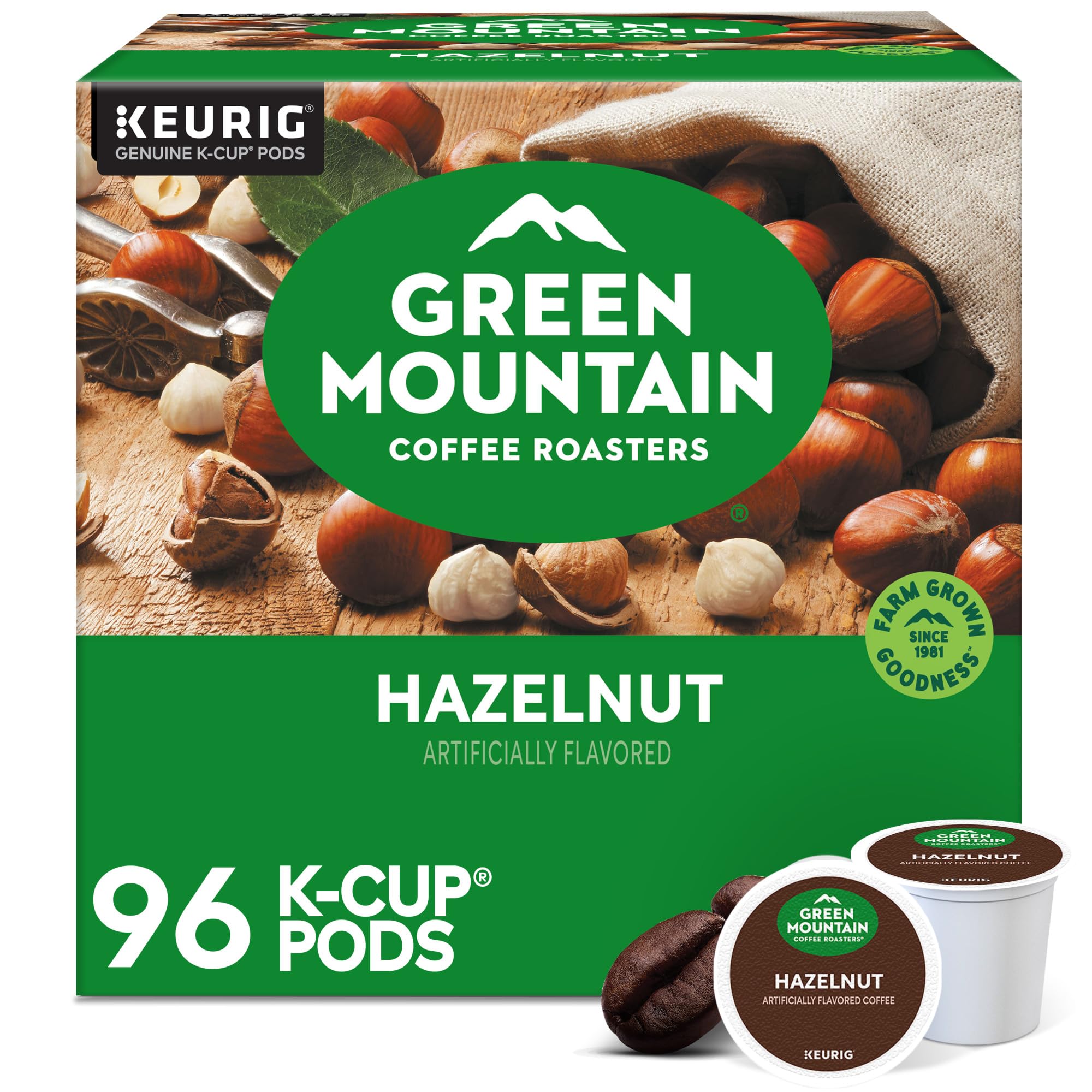 Green Mountain Coffee Roasters frontal del paquete mostrando 96 cápsulas y beneficio de porciones prácticas