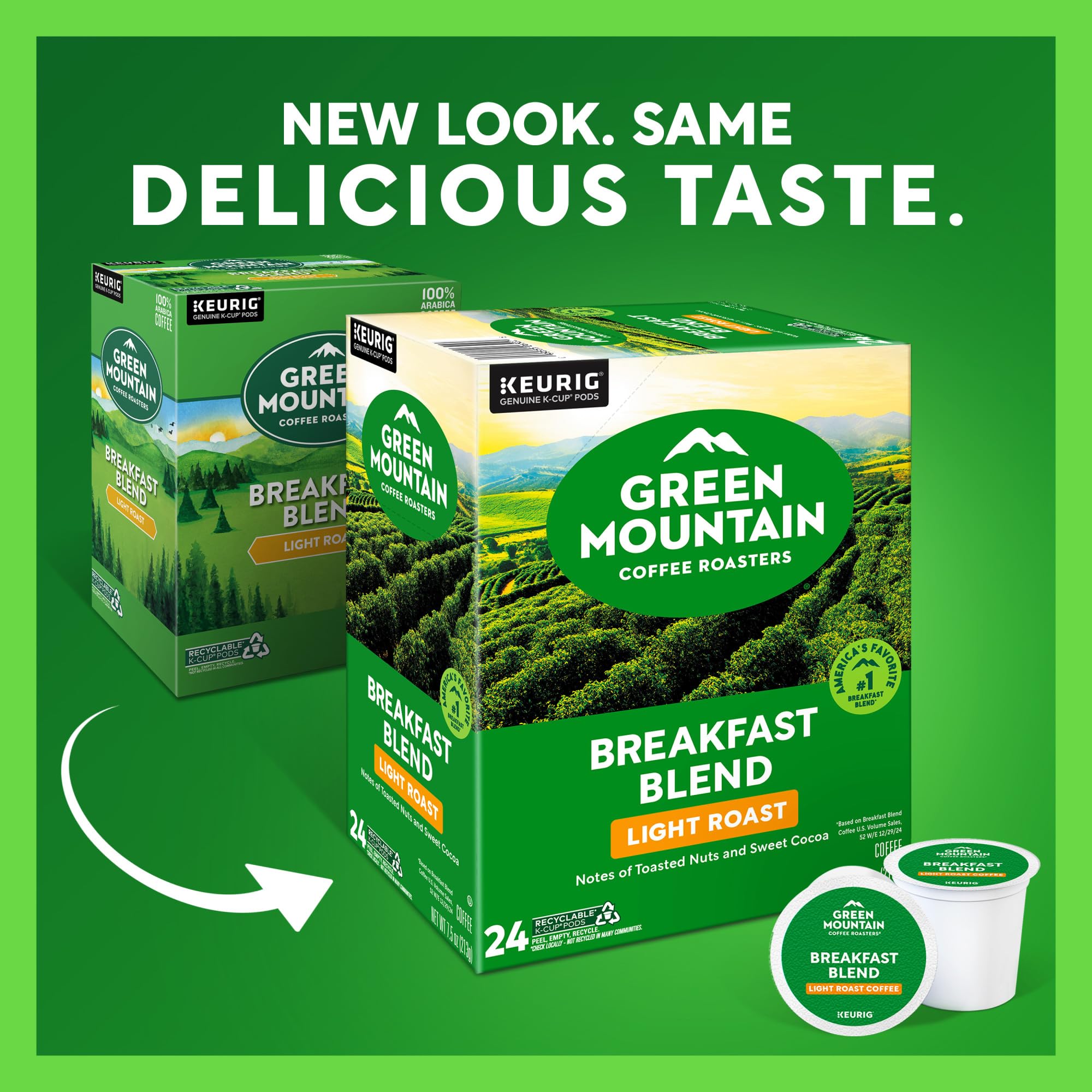 Green Mountain Coffee Roasters cápsula K-Cup primer plano que revela sellado y frescura