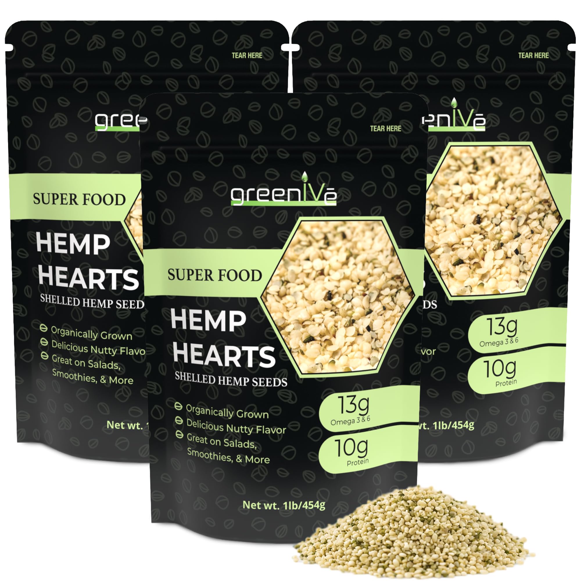 GreenIVe frente del empaque mostrando bolsa resellable y marca, conveniente para almacenamiento