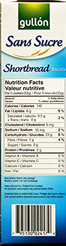 Gullon primer plano de la textura crujiente del shortbread, sabor mantequilloso