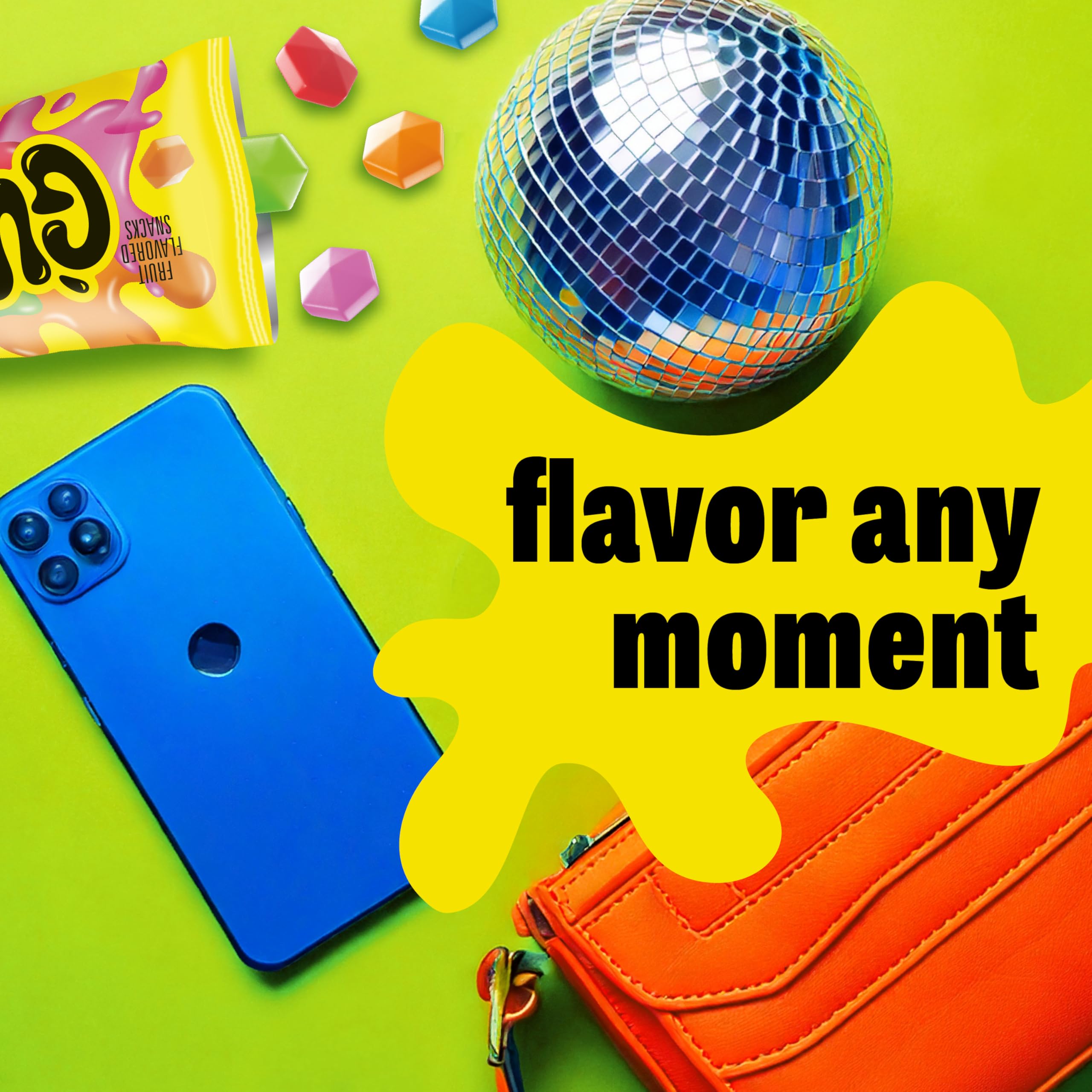 Gushers pouch junto a regla mostrando tamaño King Size y porción