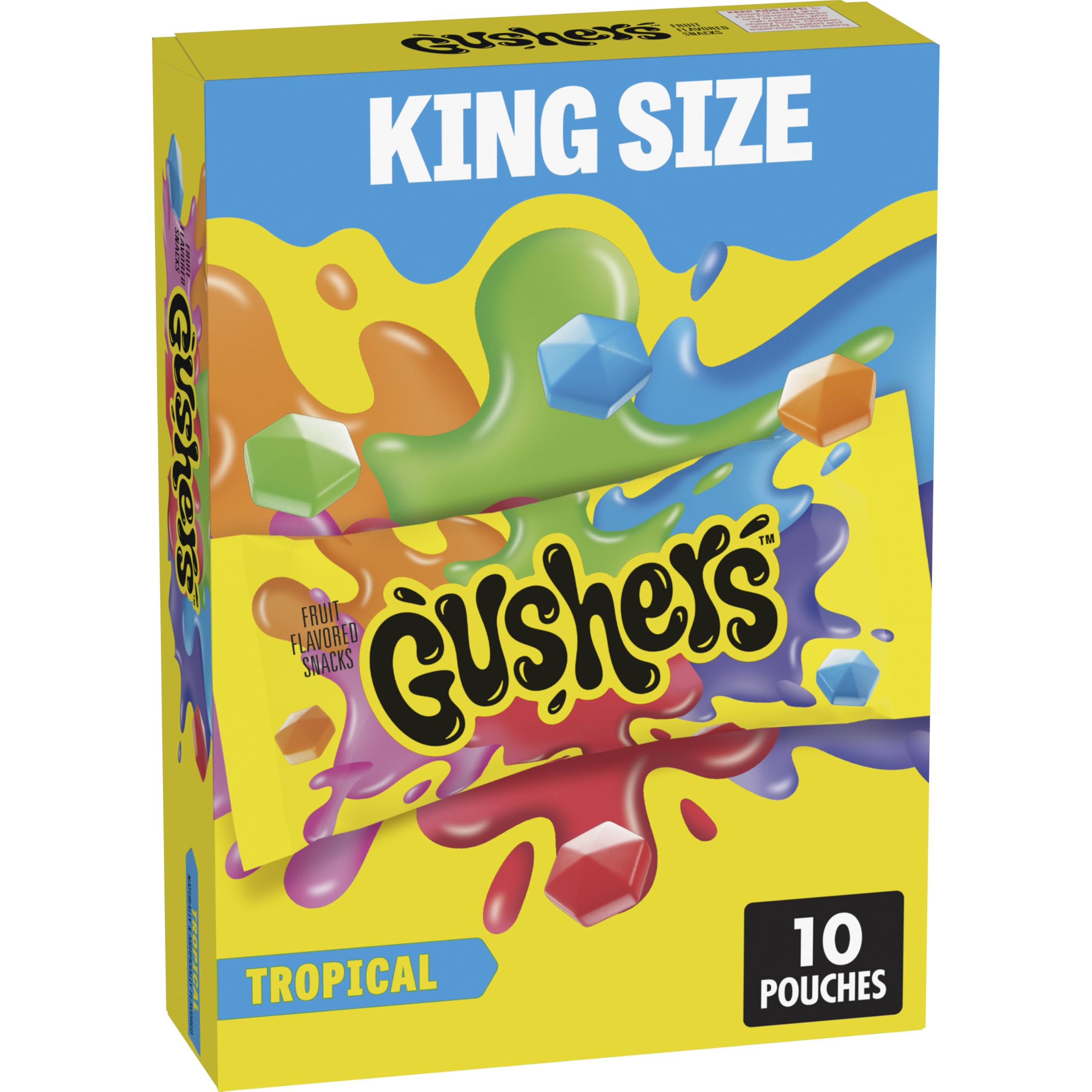 Gushers frente de la caja mostrando 10 pouches y conveniencia