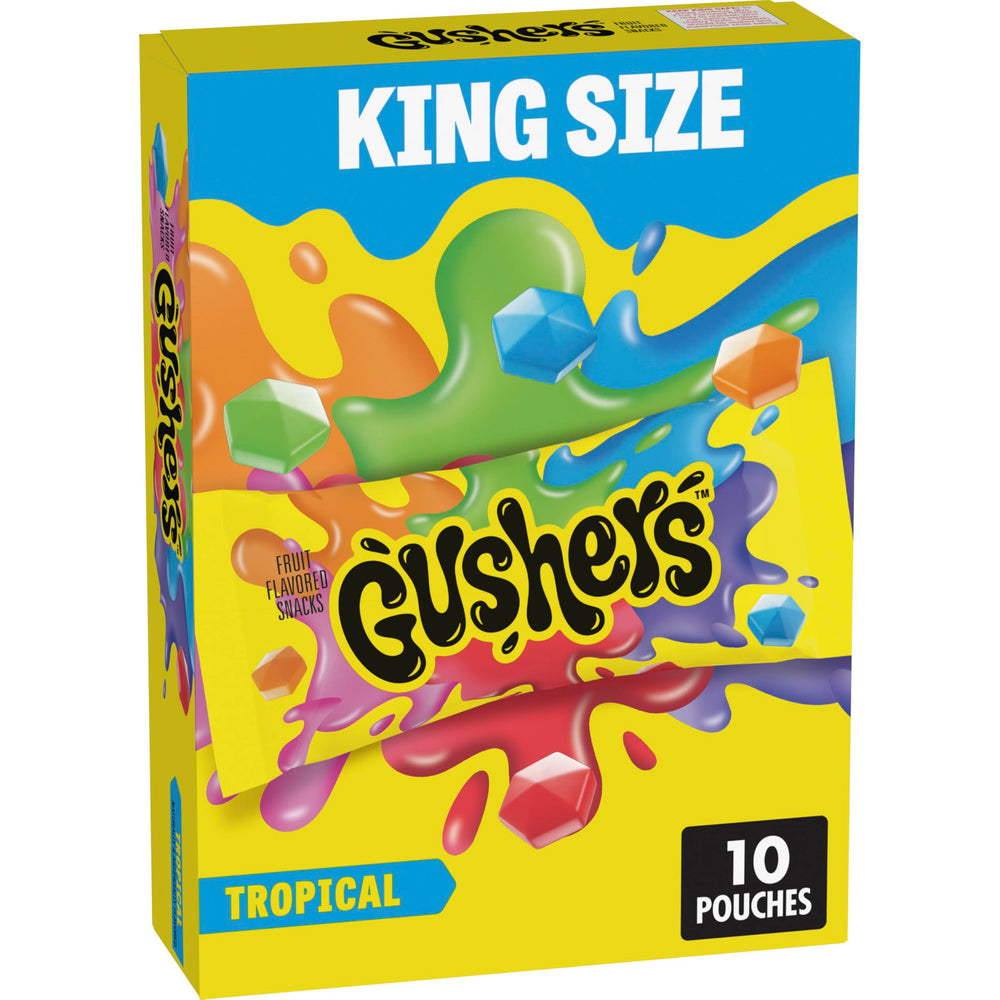 Gushers frente de la caja mostrando 10 pouches y conveniencia