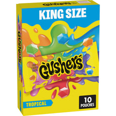 Gushers frente de la caja mostrando 10 pouches y conveniencia