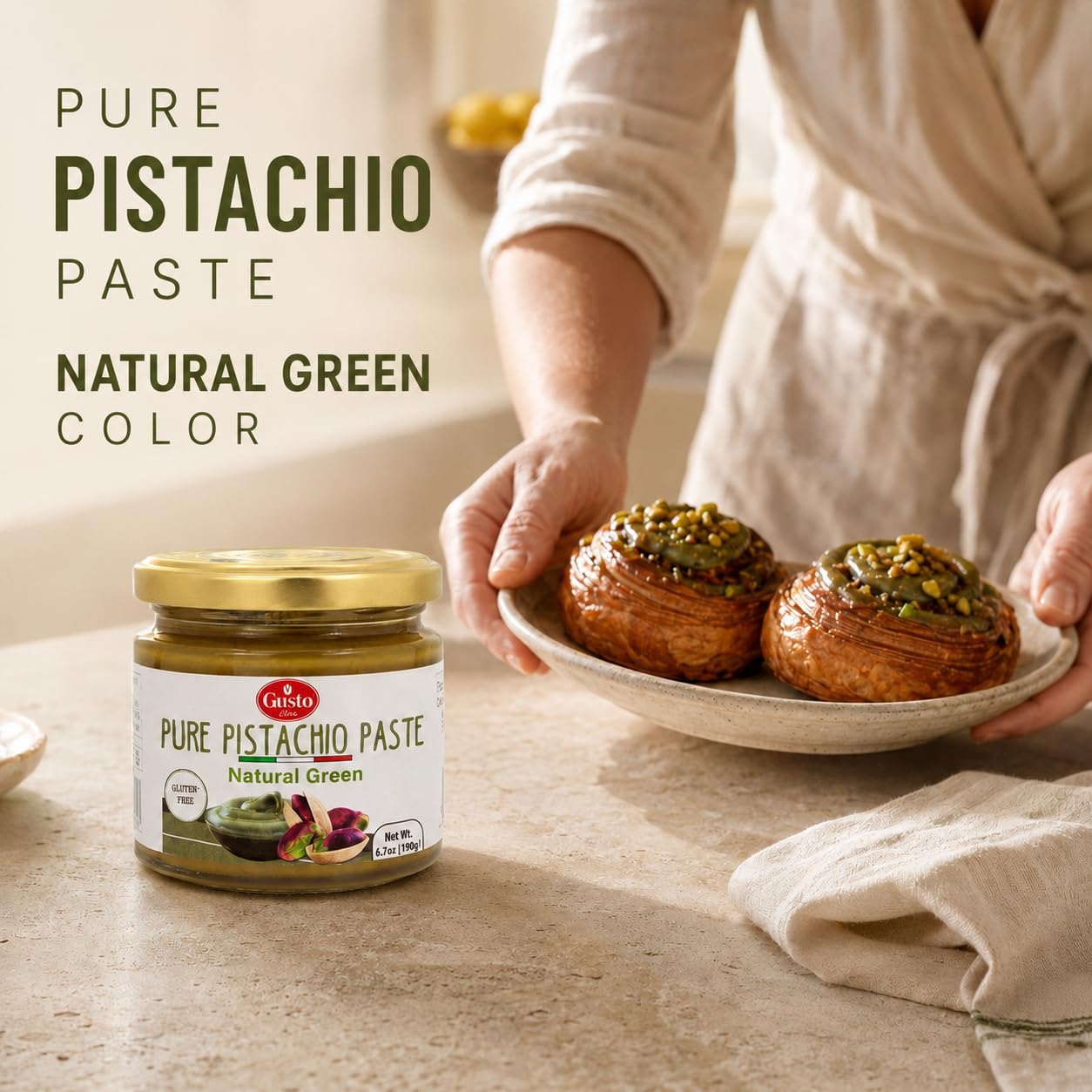 GUSTO ETNA crema de pistacho untada en tostada realzando sabor natural
