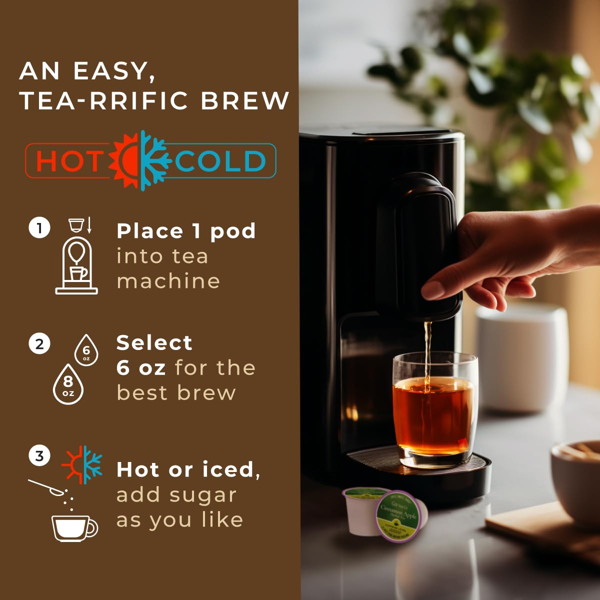 Gya Tea Co persona en oficina disfrutando una pausa sin cafeína