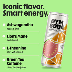 GYM SODA ingredientes naturales mostrando ashwagandha y lion's mane
