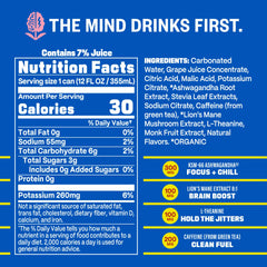 GYM SODA etiqueta con ingredientes destacando adaptógenos y cafeína clara