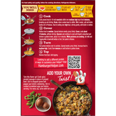 Hamburger Helper etiqueta de ingredientes explicando papas reales y queso