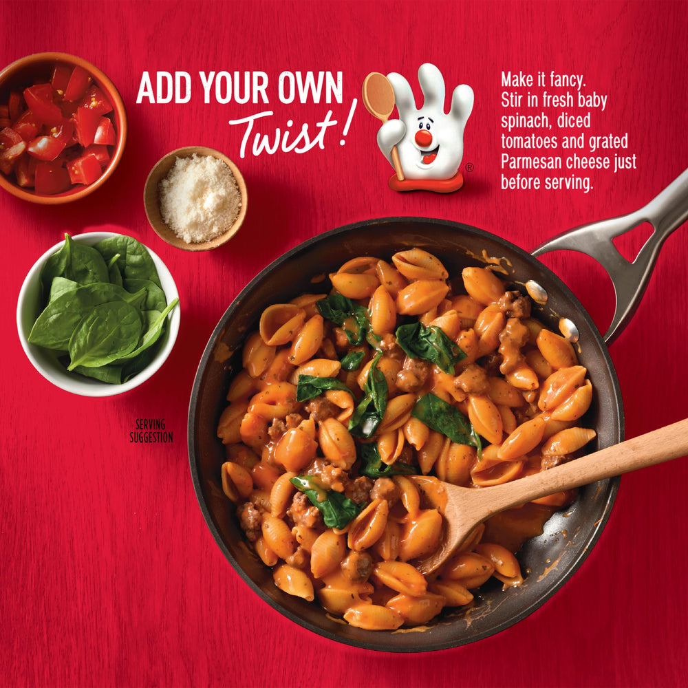 Hamburger Helper comparación de tamaño muestra porciones por caja conveniencia