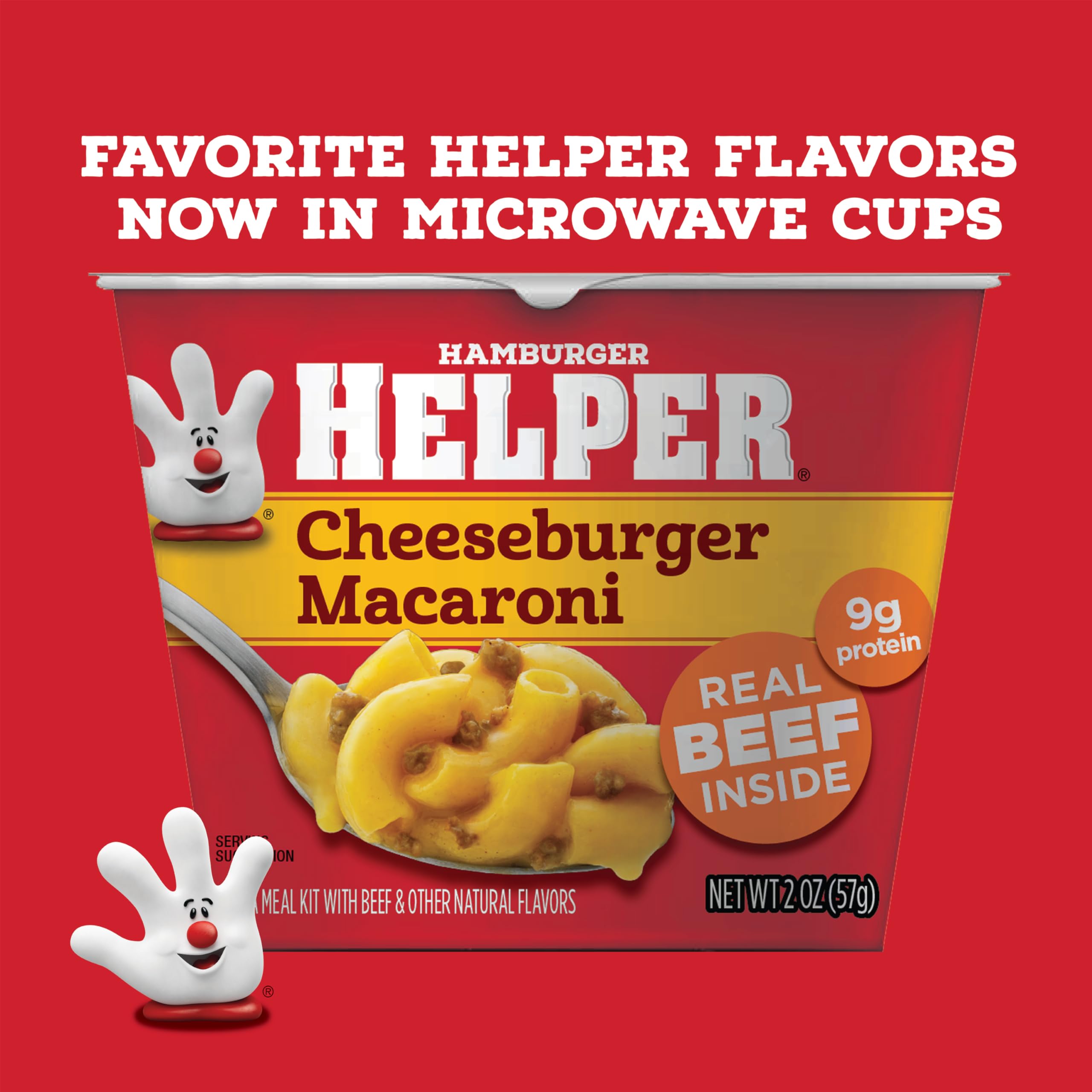Hamburger Helper vaso junto a una regla para comparar tamaño de porción portátil