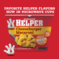 Hamburger Helper vaso junto a una regla para comparar tamaño de porción portátil