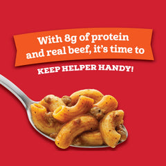 Hamburger Helper primer plano de la textura de la salsa y la pasta, aspecto apetitoso