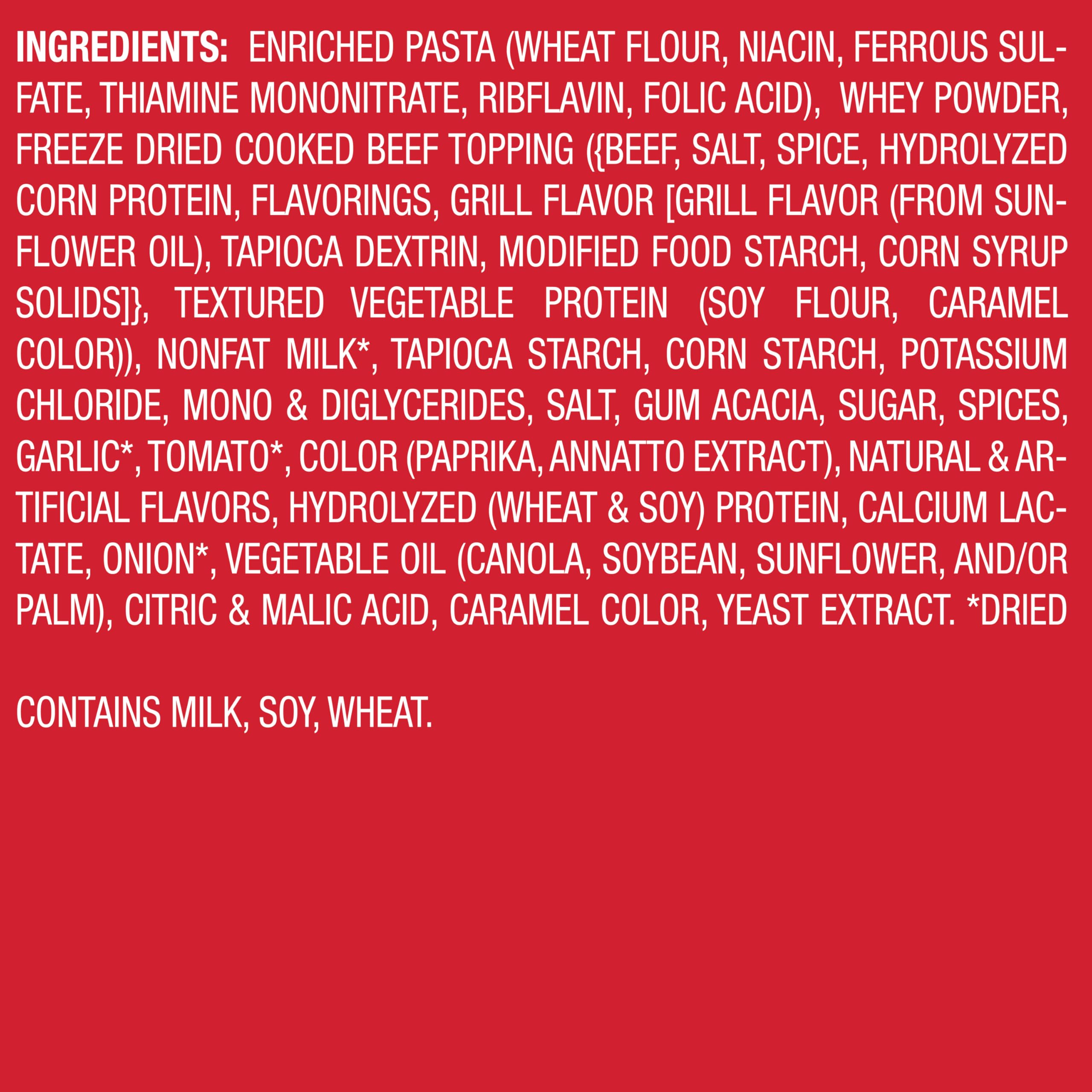 Hamburger Helper etiqueta lateral con información de ingredientes y fácil identificación