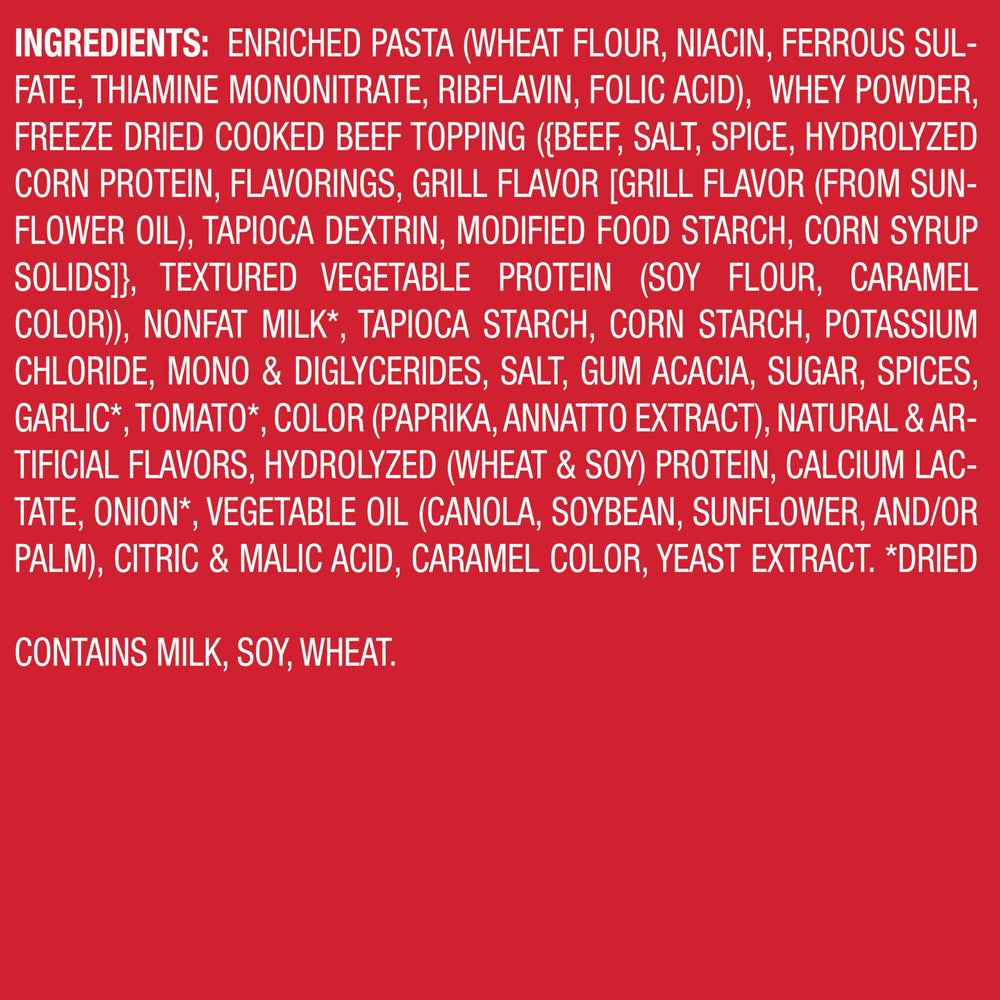 Hamburger Helper etiqueta lateral con información de ingredientes y fácil identificación