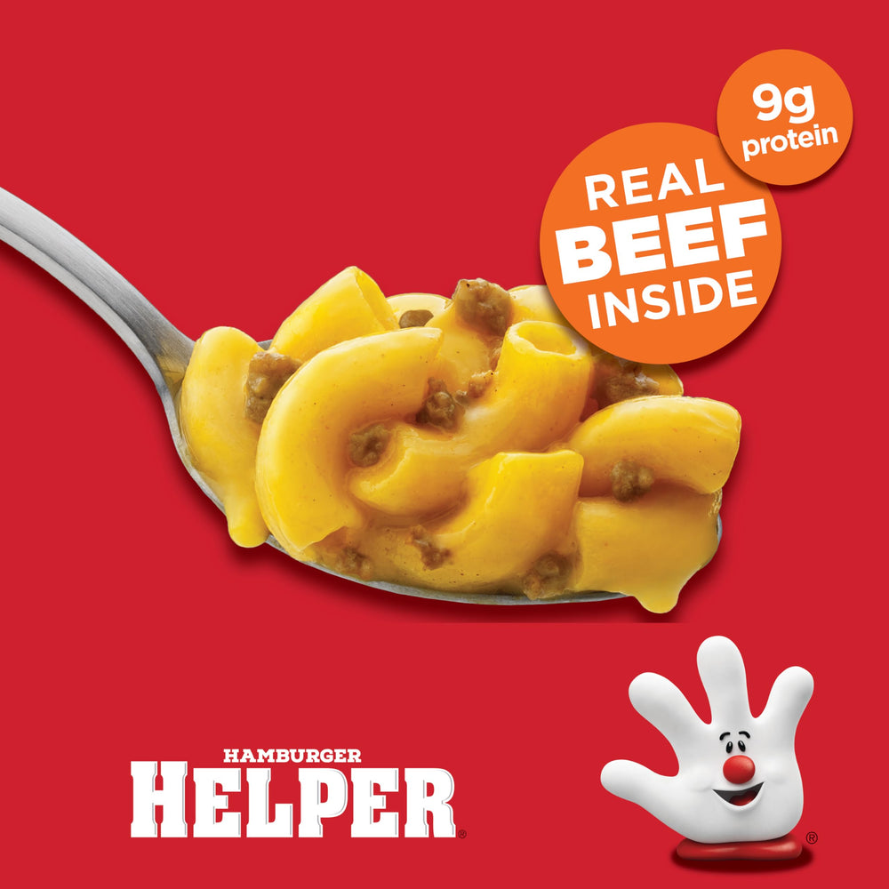 Hamburger Helper etiqueta con ingredientes y sin sabores artificiales para confianza