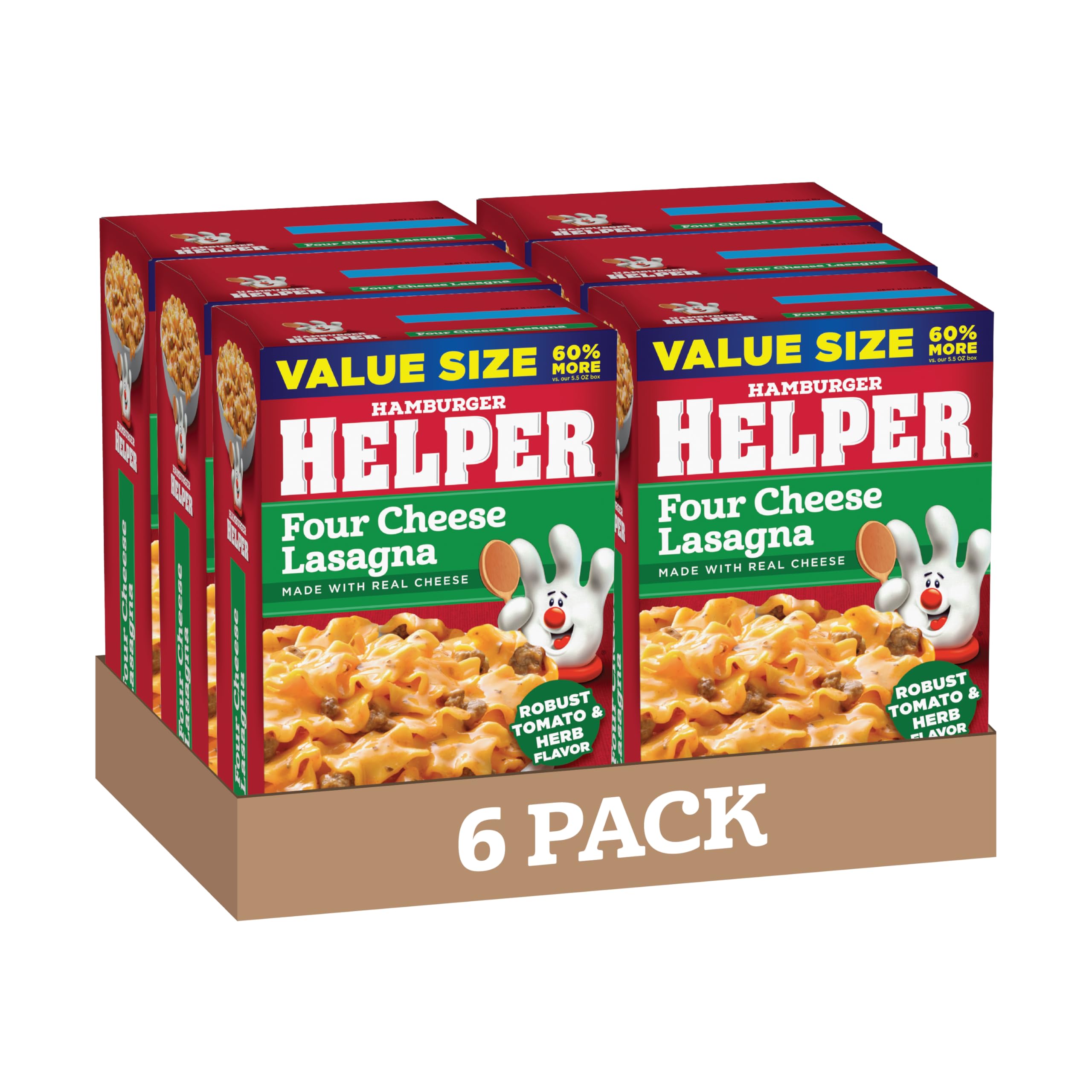 Hamburger Helper paquete frontal mostrando diseño y beneficio de cena rápida