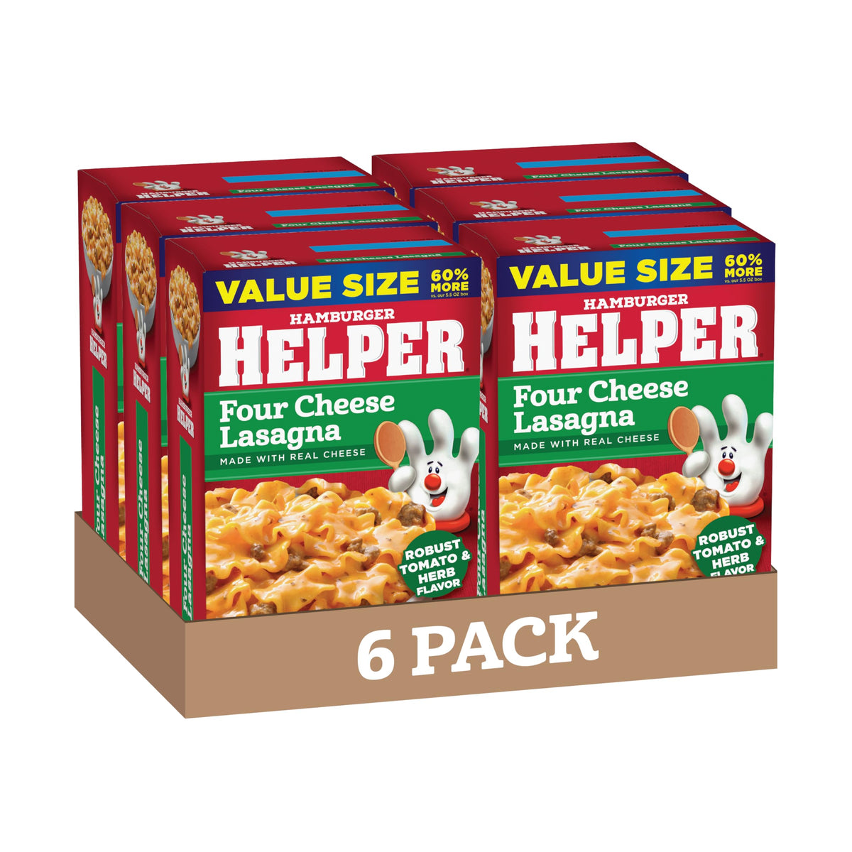 Hamburger Helper paquete frontal mostrando diseño y beneficio de cena rápida