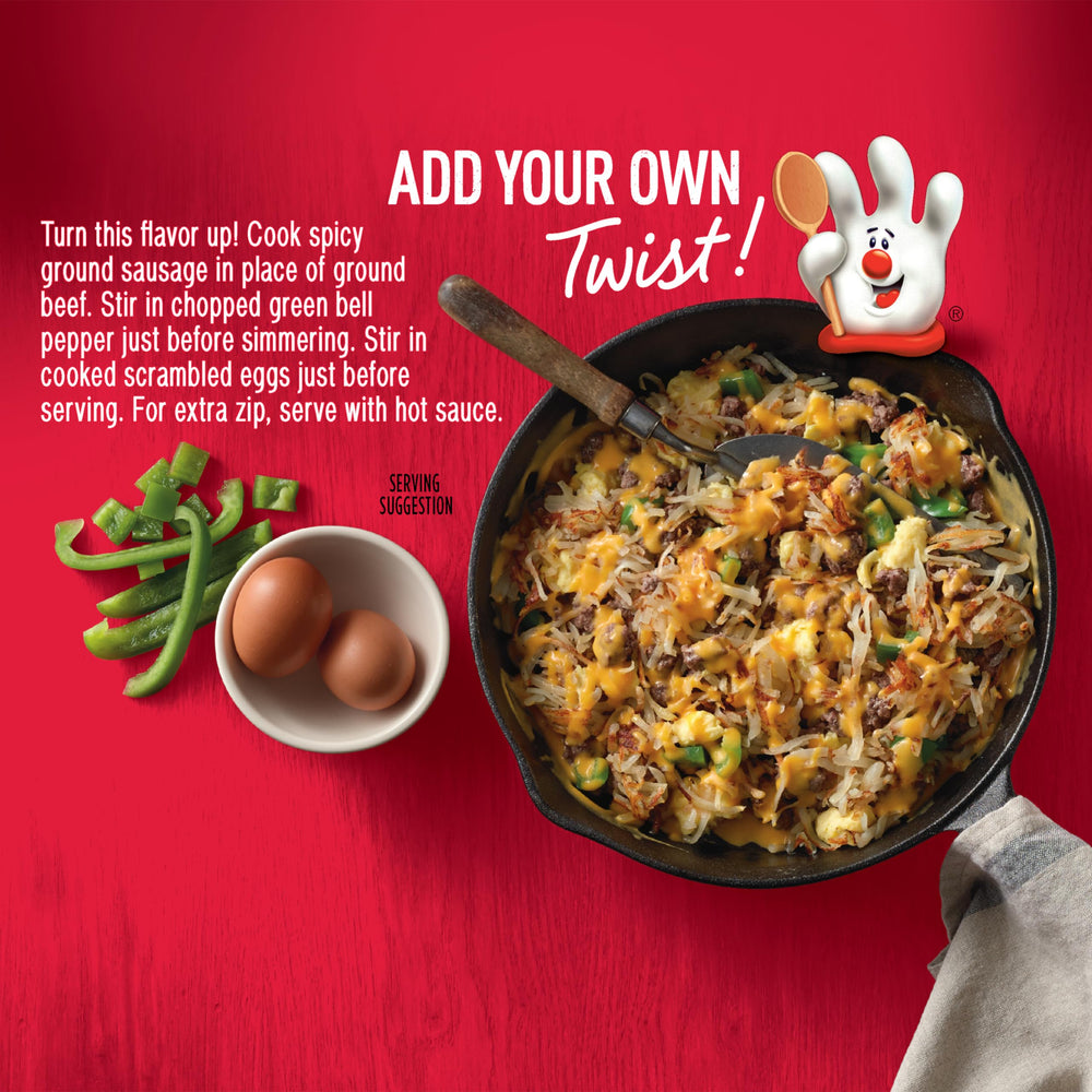Hamburger Helper porción en cuchara para visualizar tamaño de ración práctico