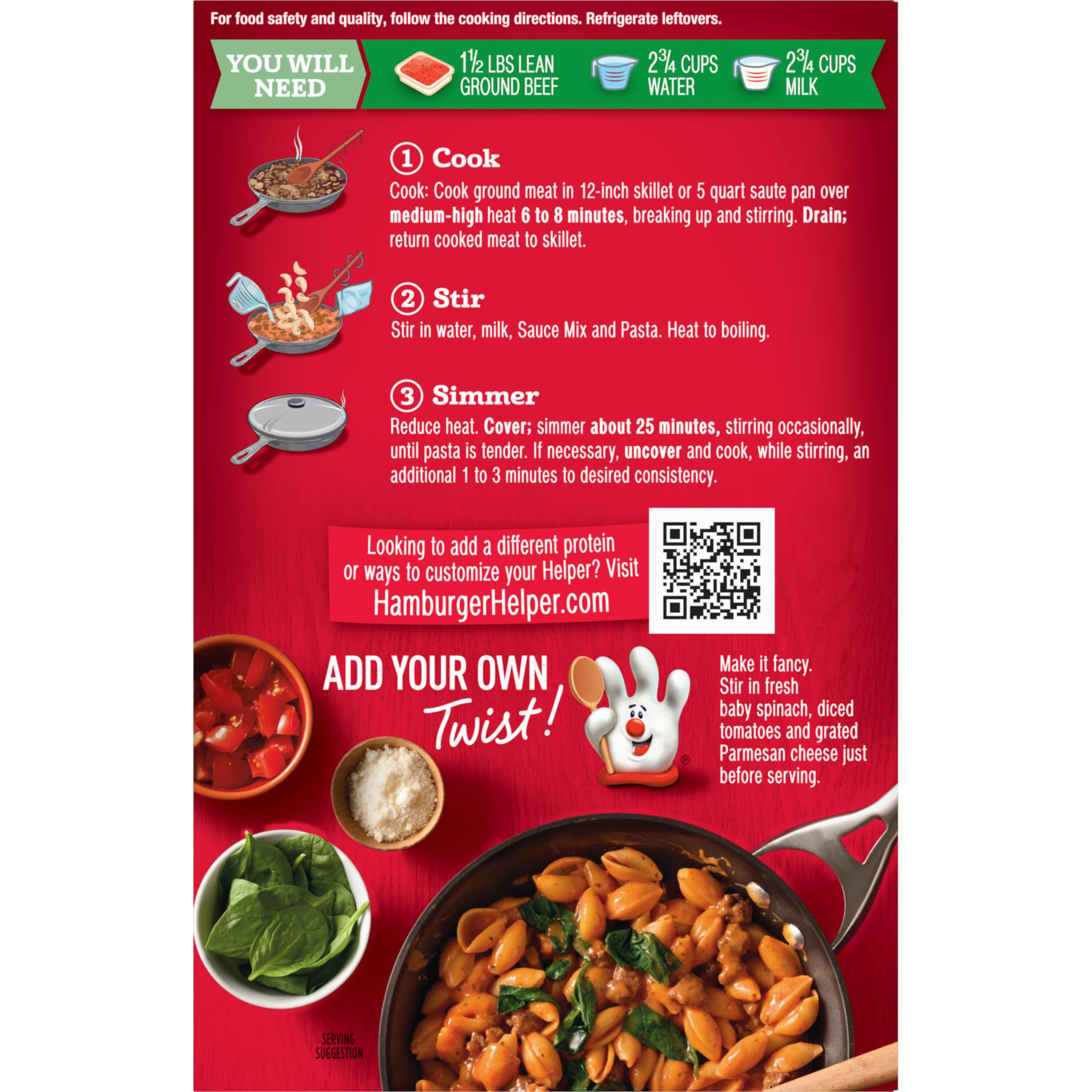 Hamburger Helper porción en cuchara lista para comer preparación rápida