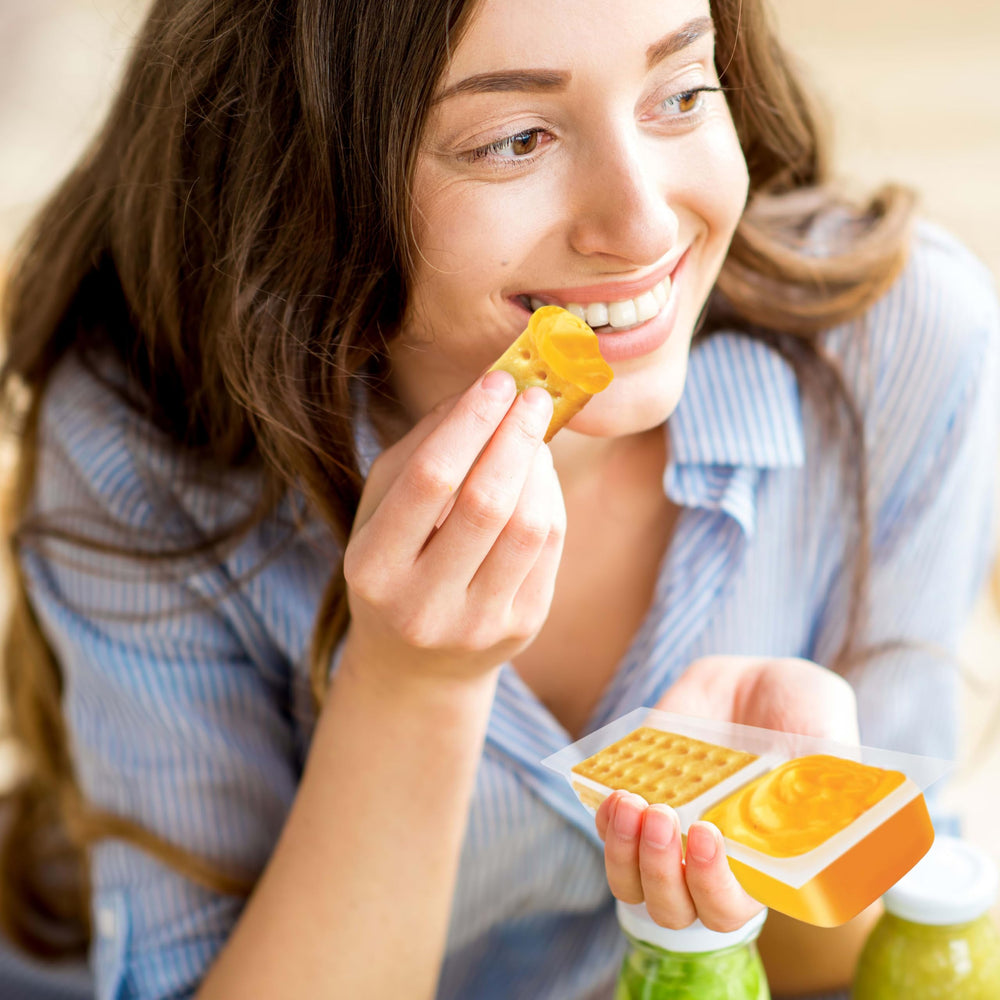 Handi-Snacks RITZ comparación de tamaño con monedas, tamaño de porción visible