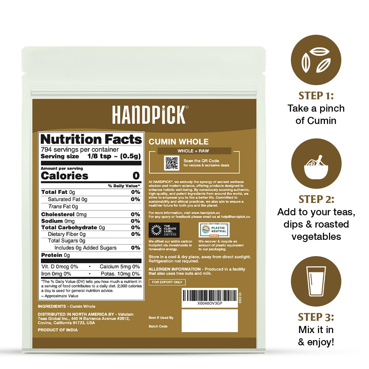 HANDPICK bolsa de comino en cocina mostrando uso cotidiano y versatilidad