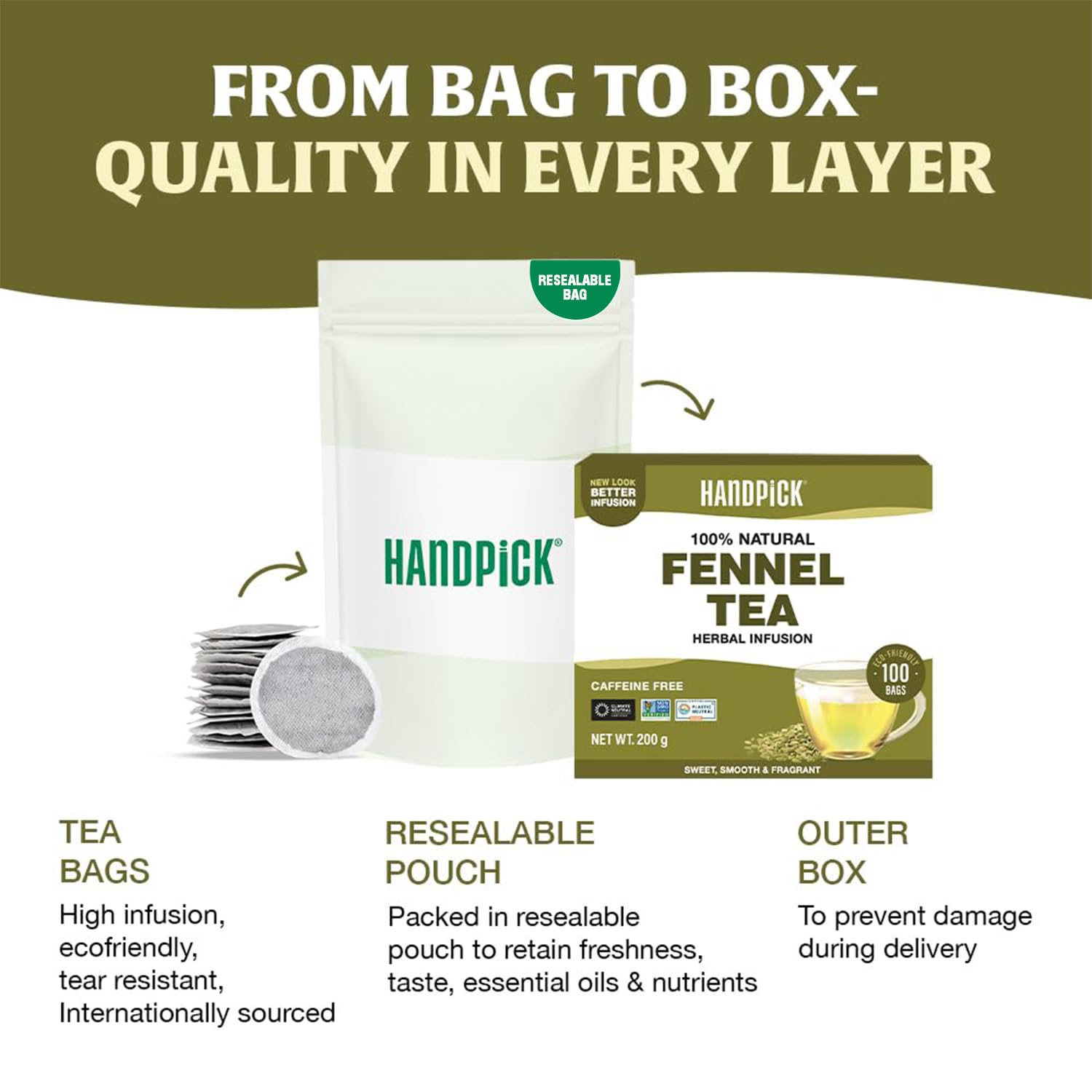 HANDPICK bolsita junto a regla para comparación de tamaño práctico