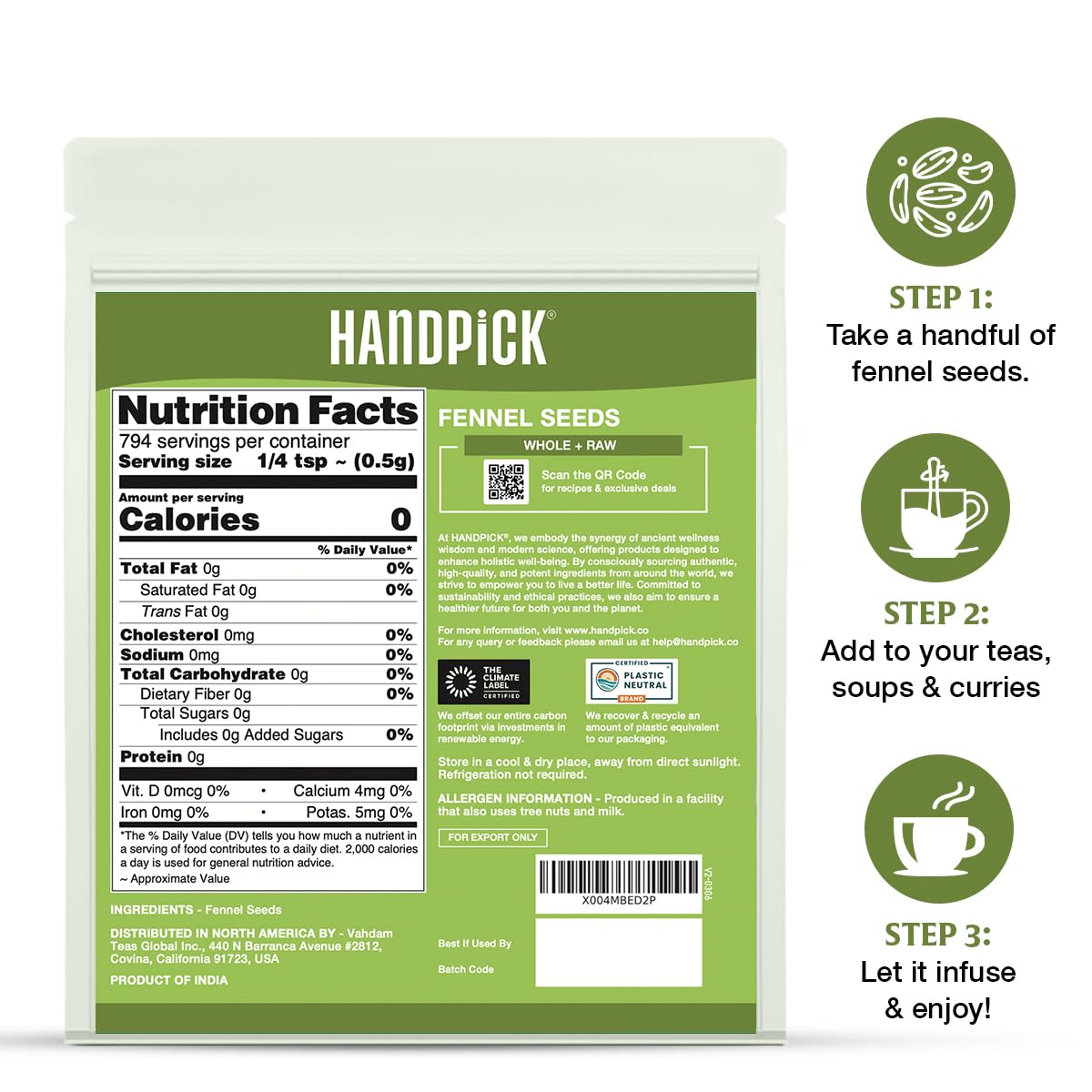 HANDPICK envase sobre fondo natural destacando compromiso sostenible