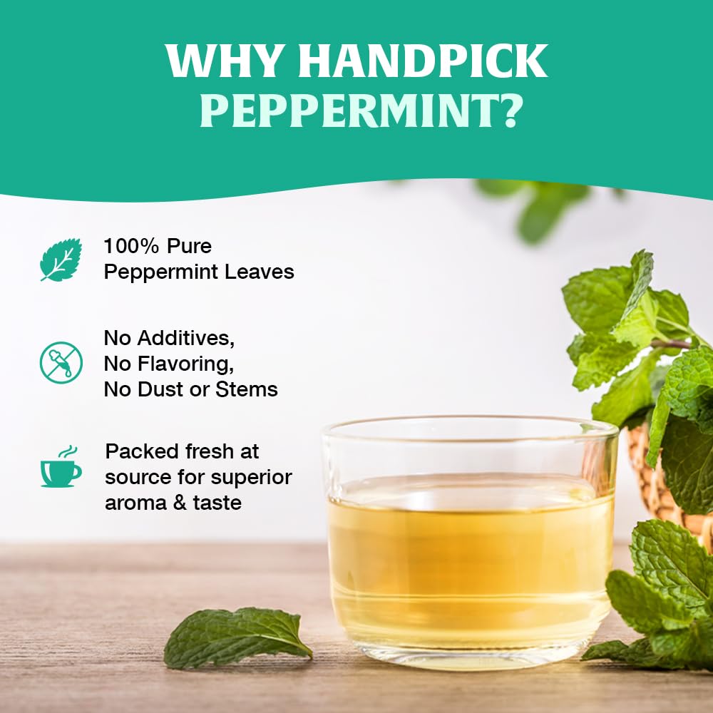HANDPICK primer plano de hojas de peppermint mostrando frescura natural