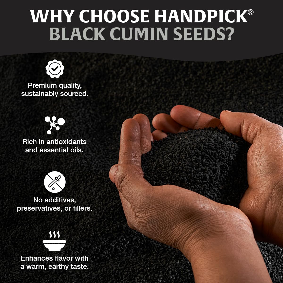 HANDPICK primer plano de textura de semillas, revela frescura