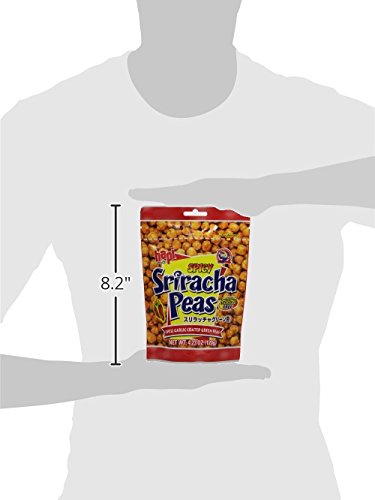 HAPI sriracha peas comparación de tamaño en mano para referencia de porción