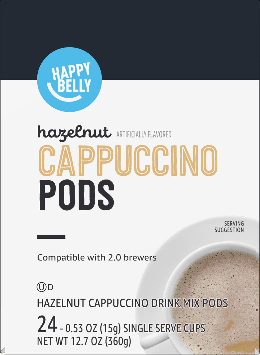 Happy Belly taza de capuchino preparado con espuma cremosa, sabor avellana listo