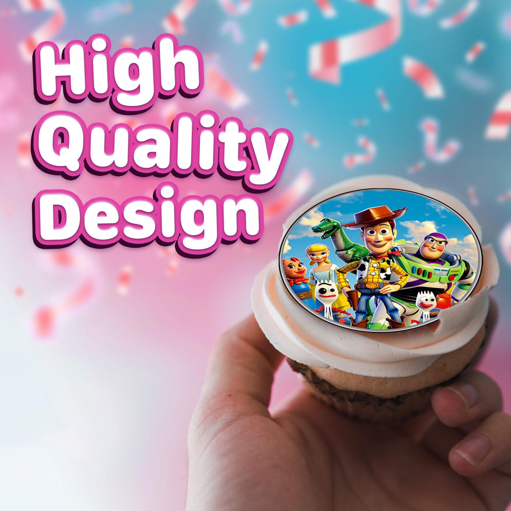happy choices toppers recortados sobre cupcake, acabado festivo y comestible
