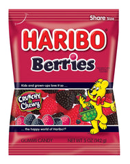HARIBO Berries frente del empaque mostrando mezcla roja y negra y conveniencia