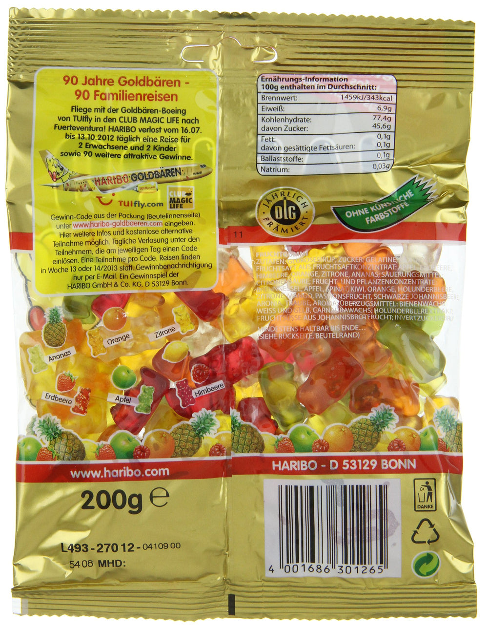 Haribo Goldbaren junto a mano para comparar tamaño, ayuda a dimensionar porciones
