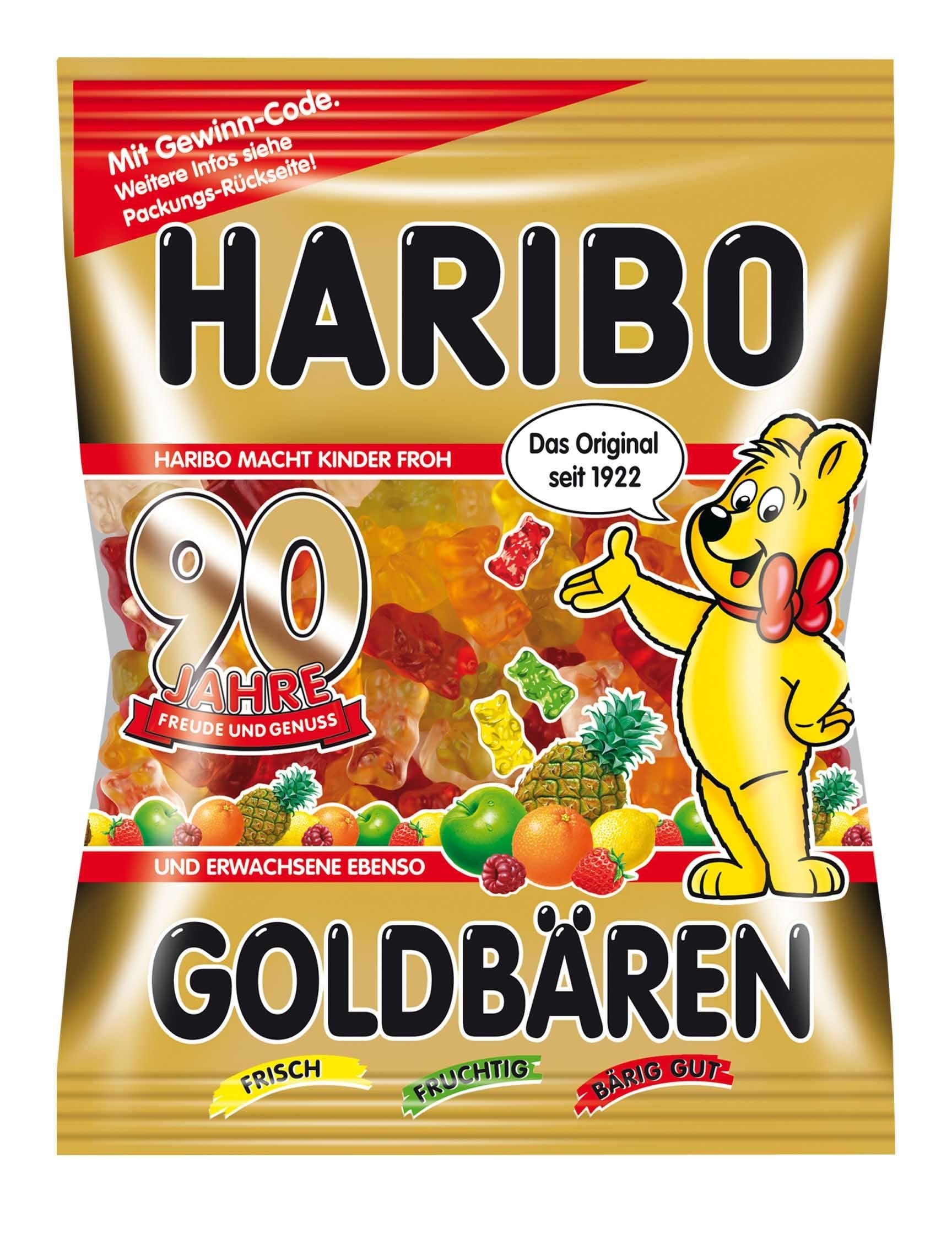 Haribo Goldbaren primer plano de textura gomosa, muestra masticabilidad