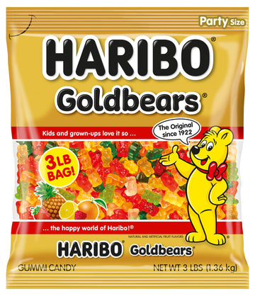 HARIBO Goldbears bolsa frontal mostrando colores y cantidad para compartir