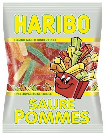 Haribo Saure Pommes bolsa frontal mostrando gomitas y atractivo en paquete