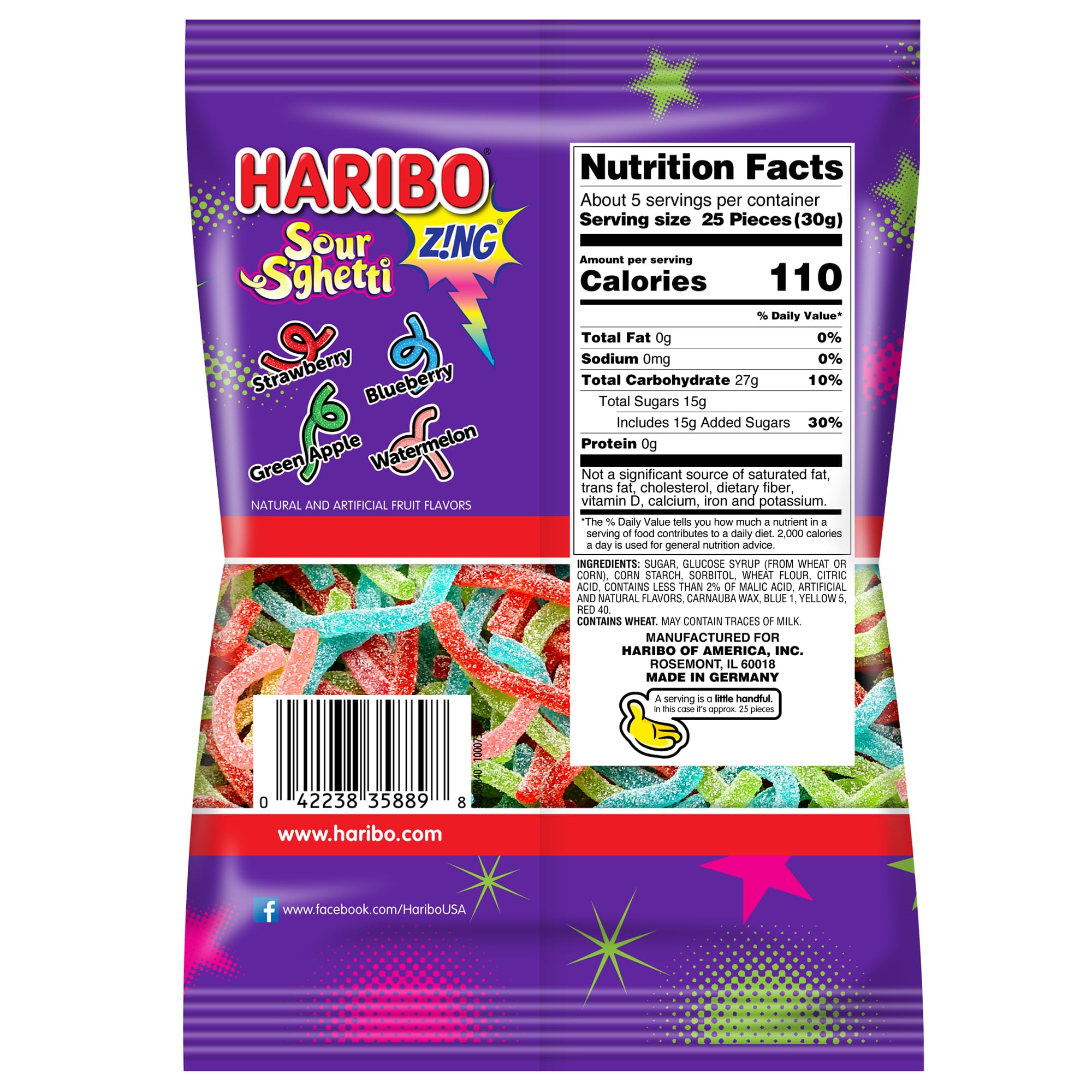 Haribo tiras sour s'ghetti en primer plano textura azucarada y masticable