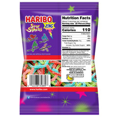 Haribo tiras sour s'ghetti en primer plano textura azucarada y masticable