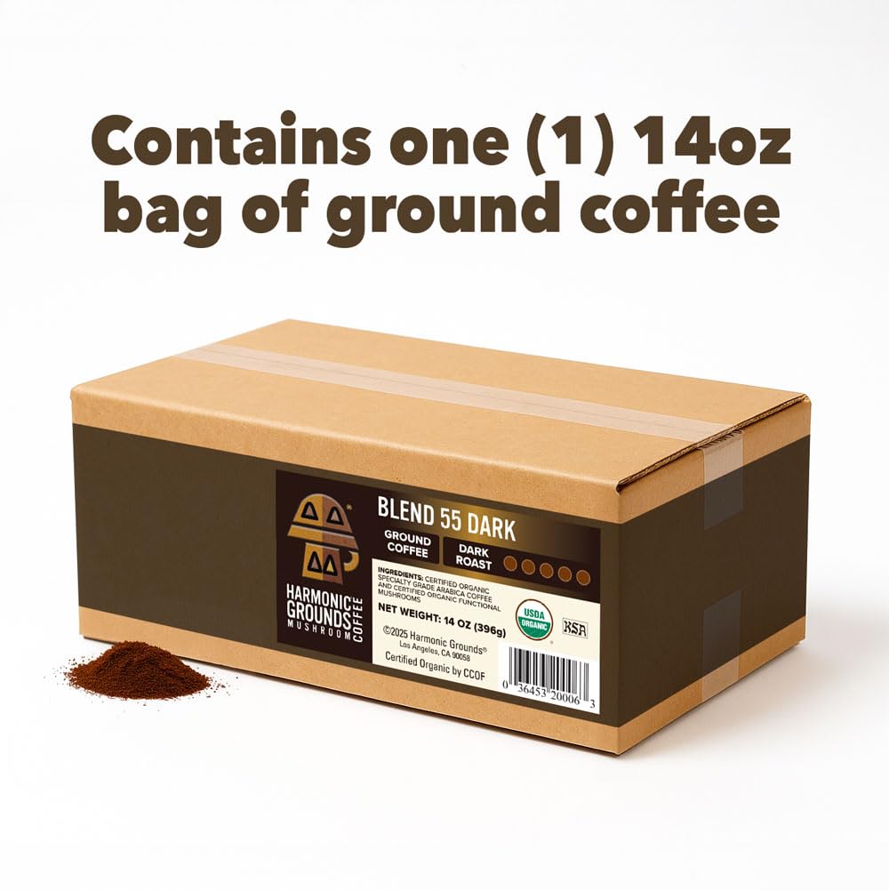Harmonic Grounds bolsa de 14 oz comparada con otro envase mostrando valor