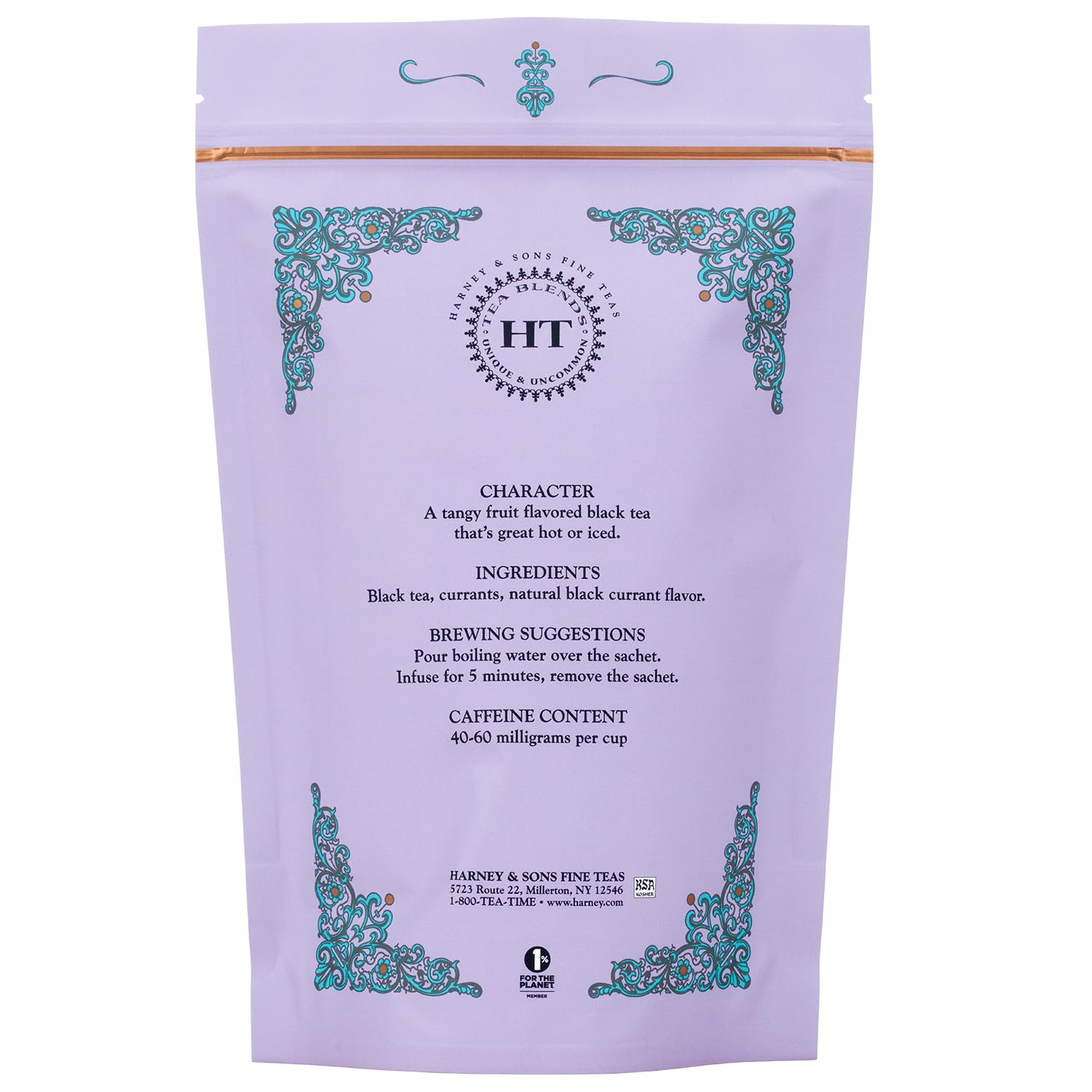 Harney & Sons detalle de hoja entera en sachet, muestra calidad y textura