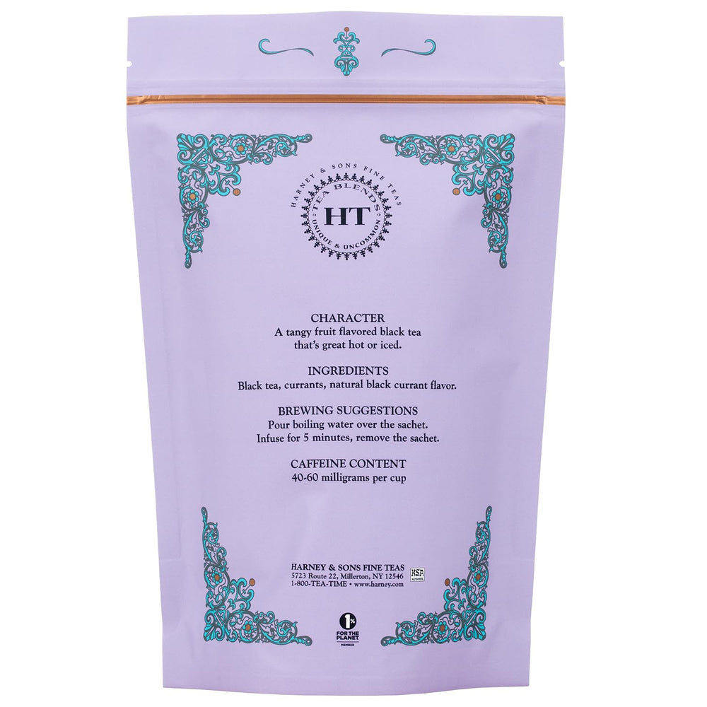 Harney & Sons detalle de hoja entera en sachet, muestra calidad y textura