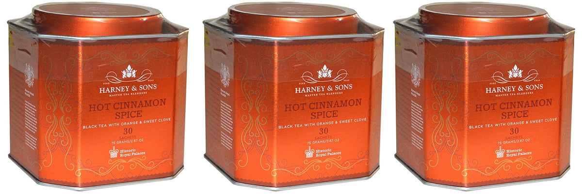 Harney & Sons frontal del pack de Hot Cinnamon Spice mostrando diseño y conveniencia
