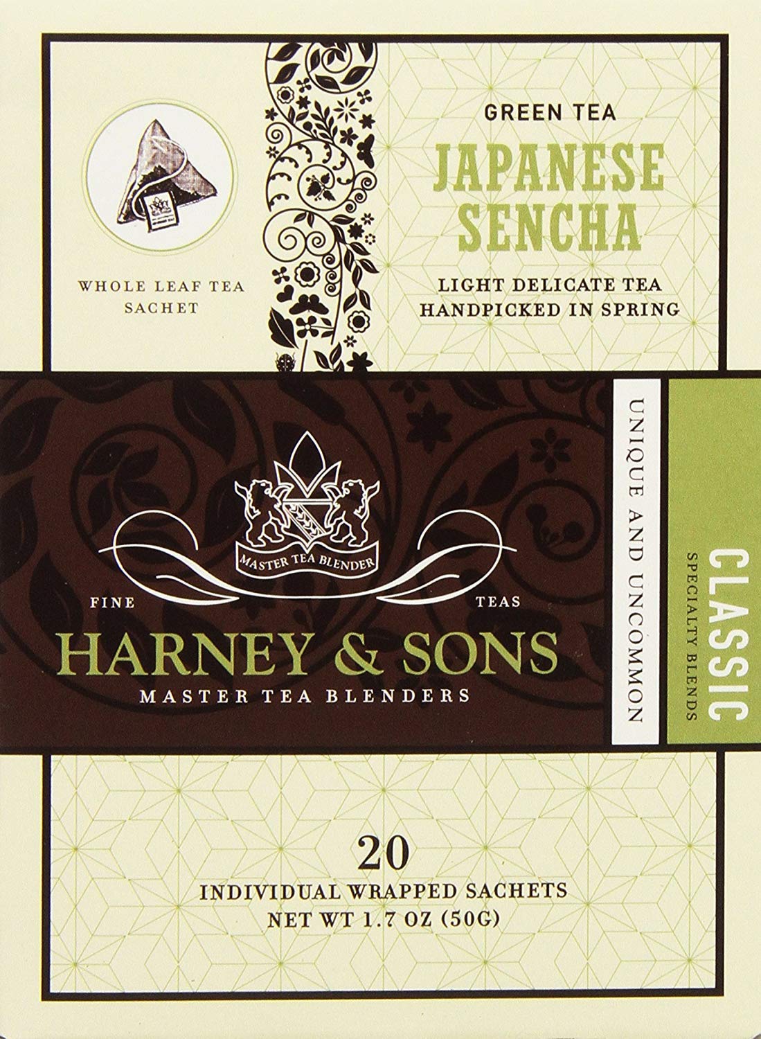 Harney & Sons empaque frontal del sencha en sachets, fácil conservación