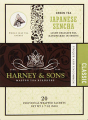 Harney & Sons empaque frontal del sencha en sachets, fácil conservación