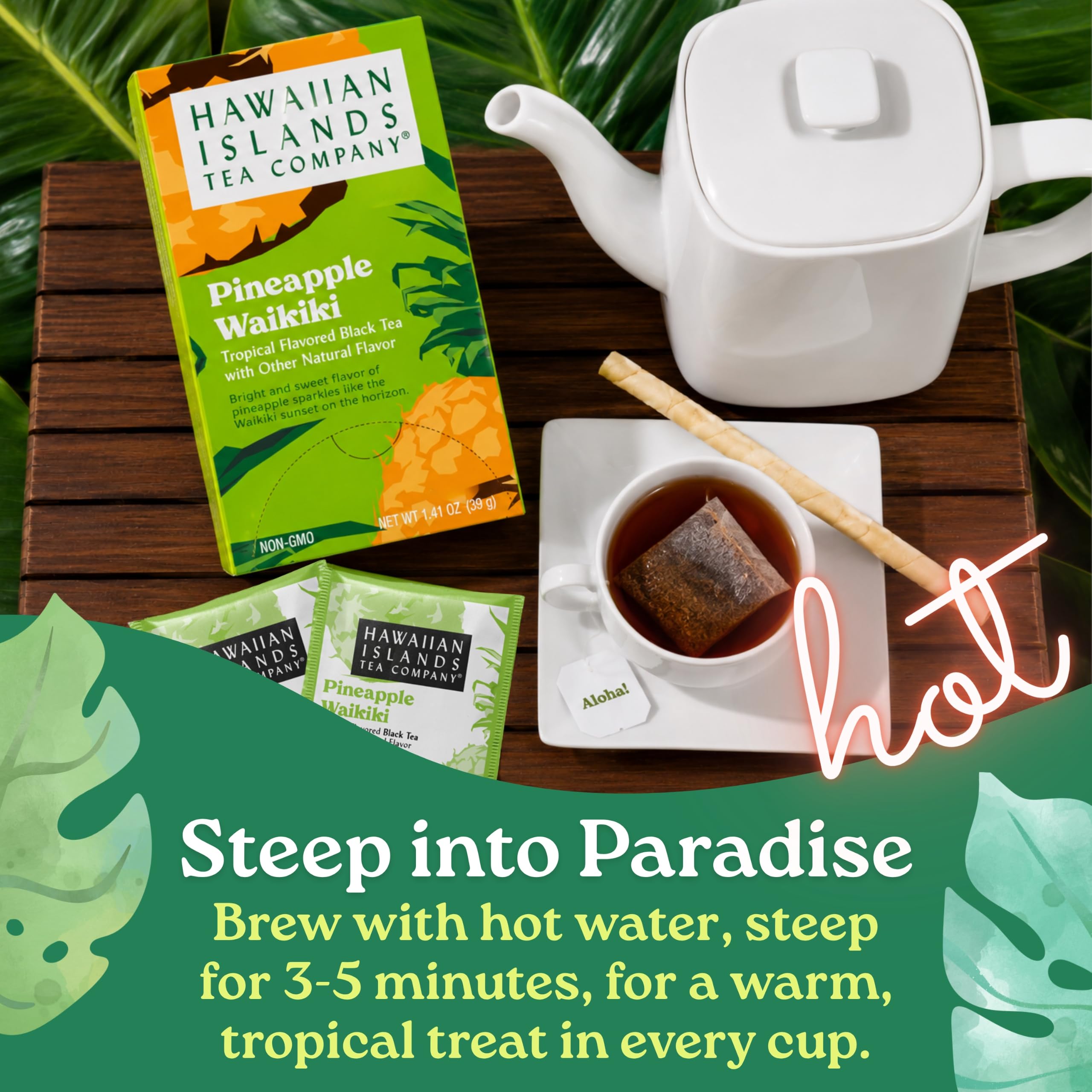 Hawaiian Islands Tea Company detalle de hojas y textura para sabor intenso